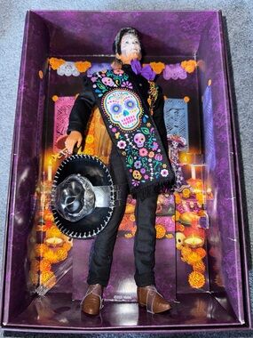 Ken Dia De Muertos Doll Sash with Colorful Day of the Dead Sugar Skull